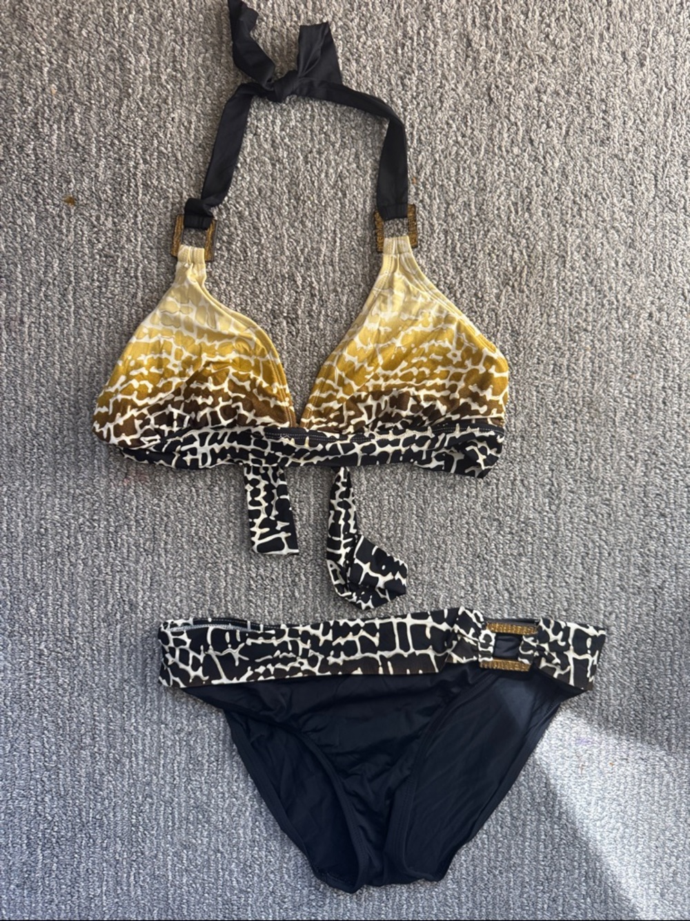 Skye Swimwear Black and Gold Patterned Halter Bikini